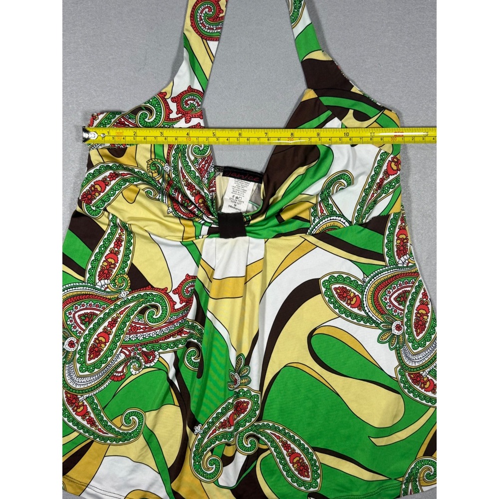 Y2K Retro Boho Paisley Babydoll Janice Halter Top Green Yellow Size Medium - Picture 3 of 6